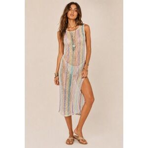 Miken‎ Swim Womens Crochet Cover Up Dress Size L Pastel Boho Beach Festival